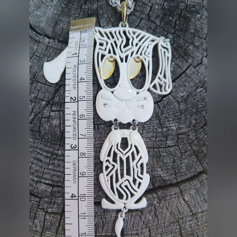 Vintage Double CHAIN Alan J 70s Articulating Puppy Dog Necklace JEWELRY